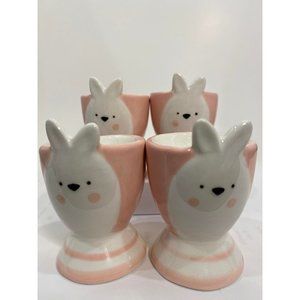 Woolly Heads Magenta Easter Bunny Pastel Pink Ceramic Egg Cups/Set of 4 /Vintage